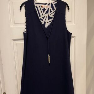 Jude Connally navy sleeveless v-neck dress beaded tassel accents neckline